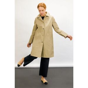 Jane Post $695 Italian Fabric Mack Raincoat Tan Detachable Hood XS NEW